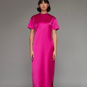 Julia Satin Midi Dress in Rose