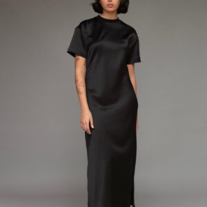 Julia Satin Midi Dress in Black