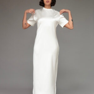 Julia Satin Midi Dress in Pearl White