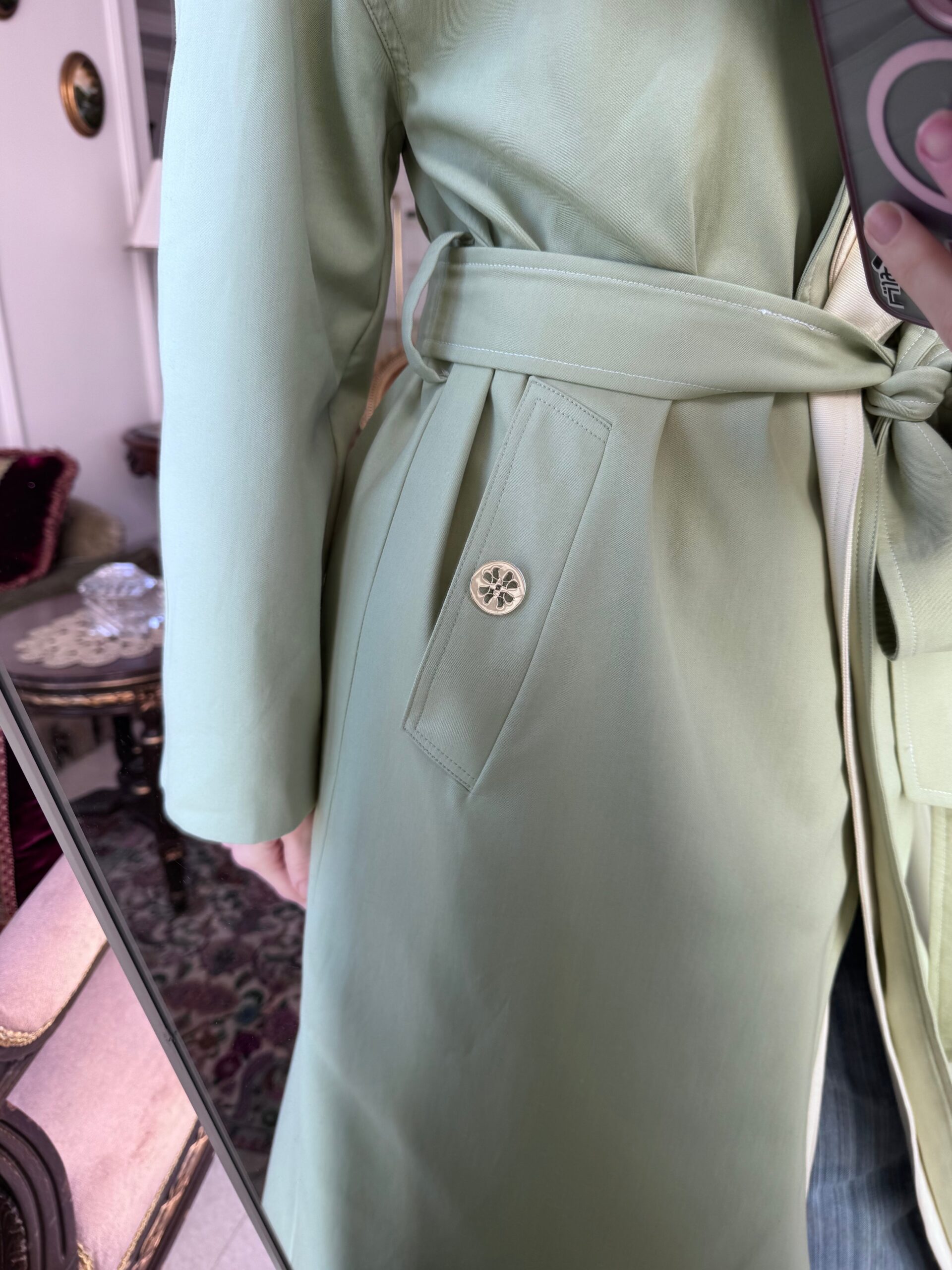 Dalia Trenchcoat in Mint Green & Butter Yellow - Image 3