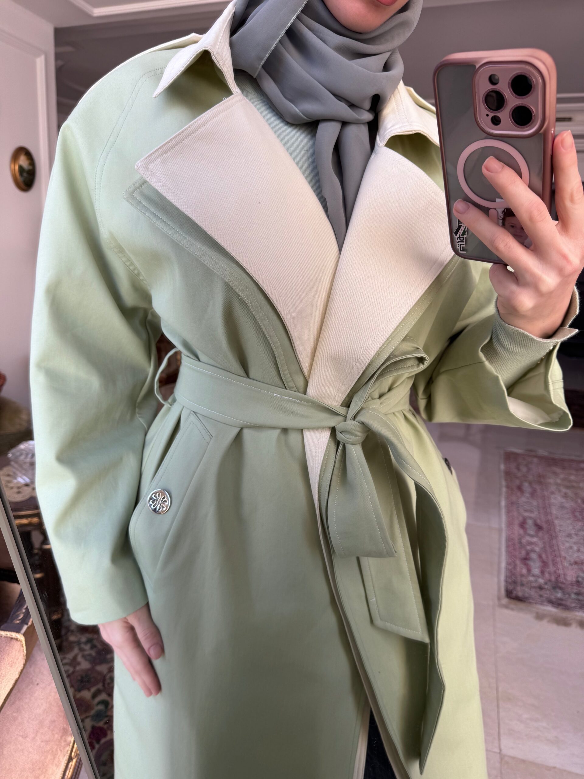 Dalia Trenchcoat in Mint Green & Butter Yellow - Image 4