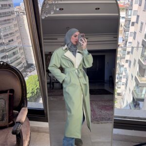 Dalia Trenchcoat in Mint Green & Butter Yellow