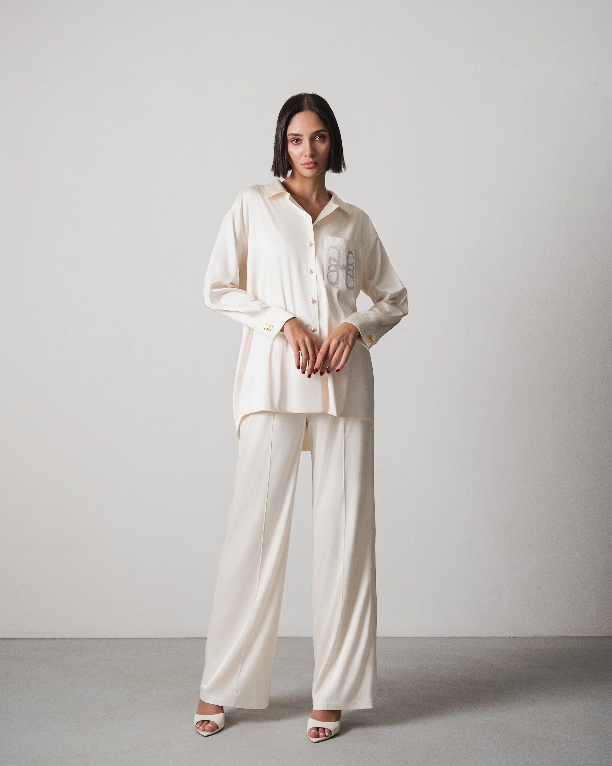 Zeina Off-White Satin Set - Image 4