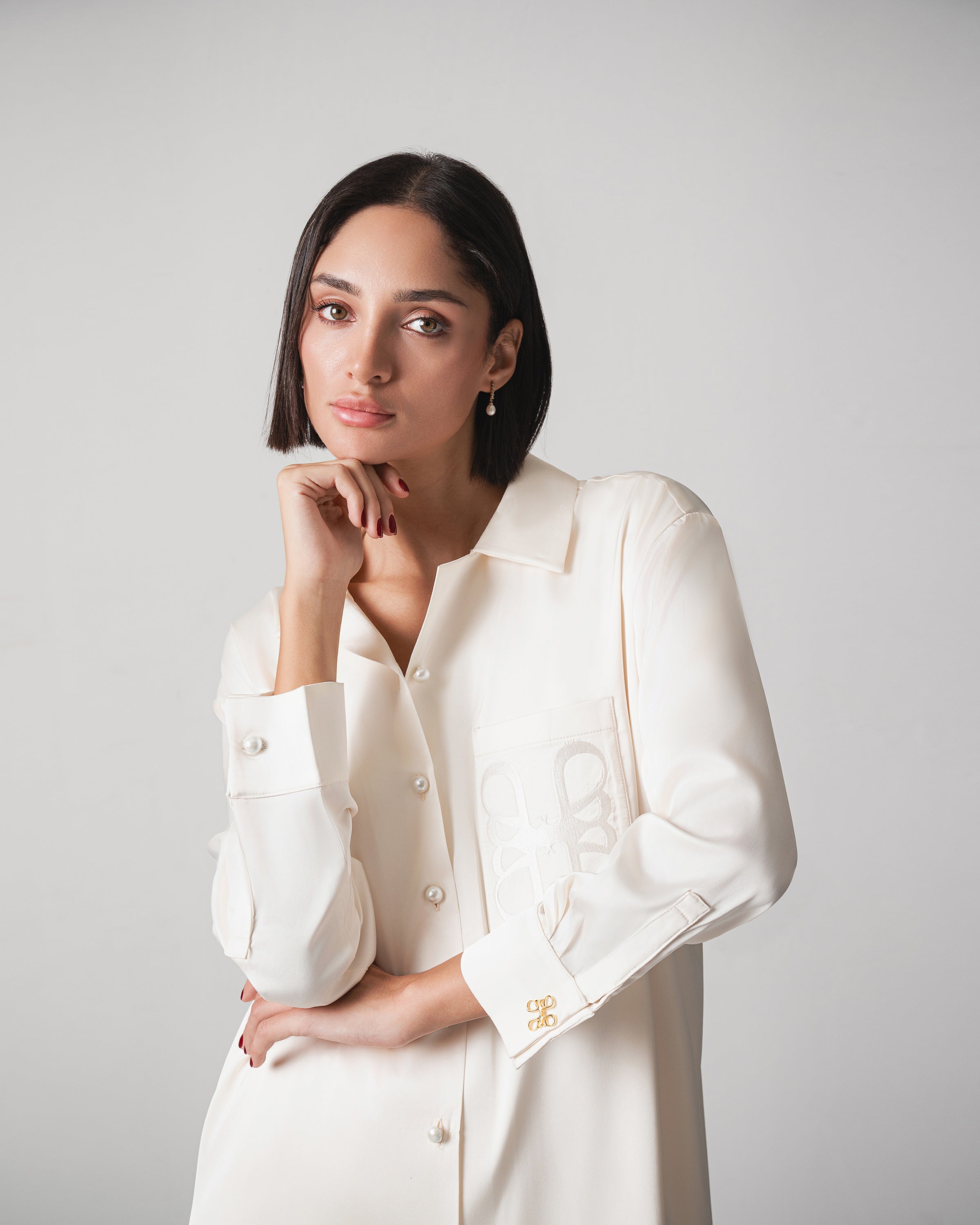 Zeina Off-White Satin Set - Image 2