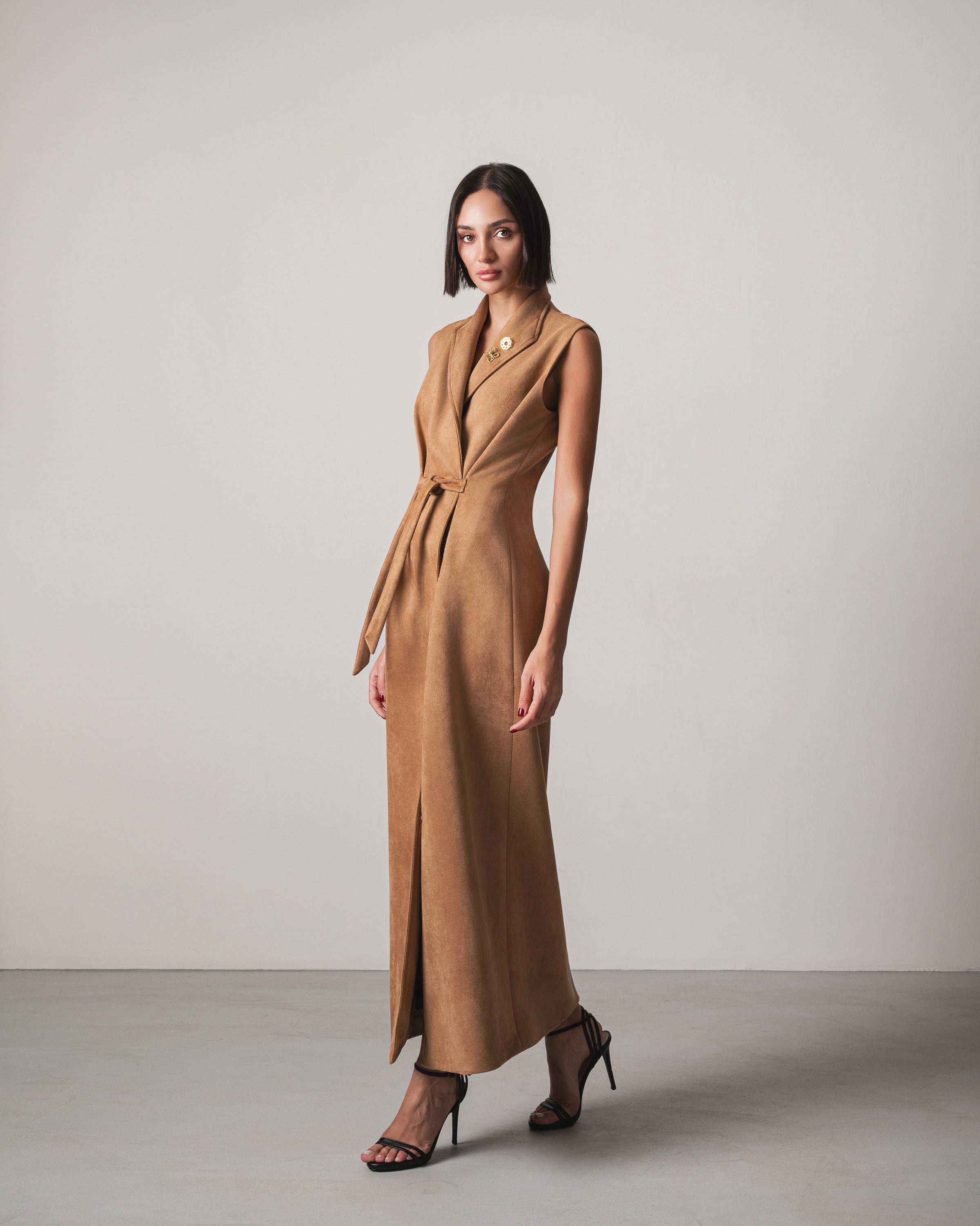 Luna Suede Dress in Light Brown - Image 2