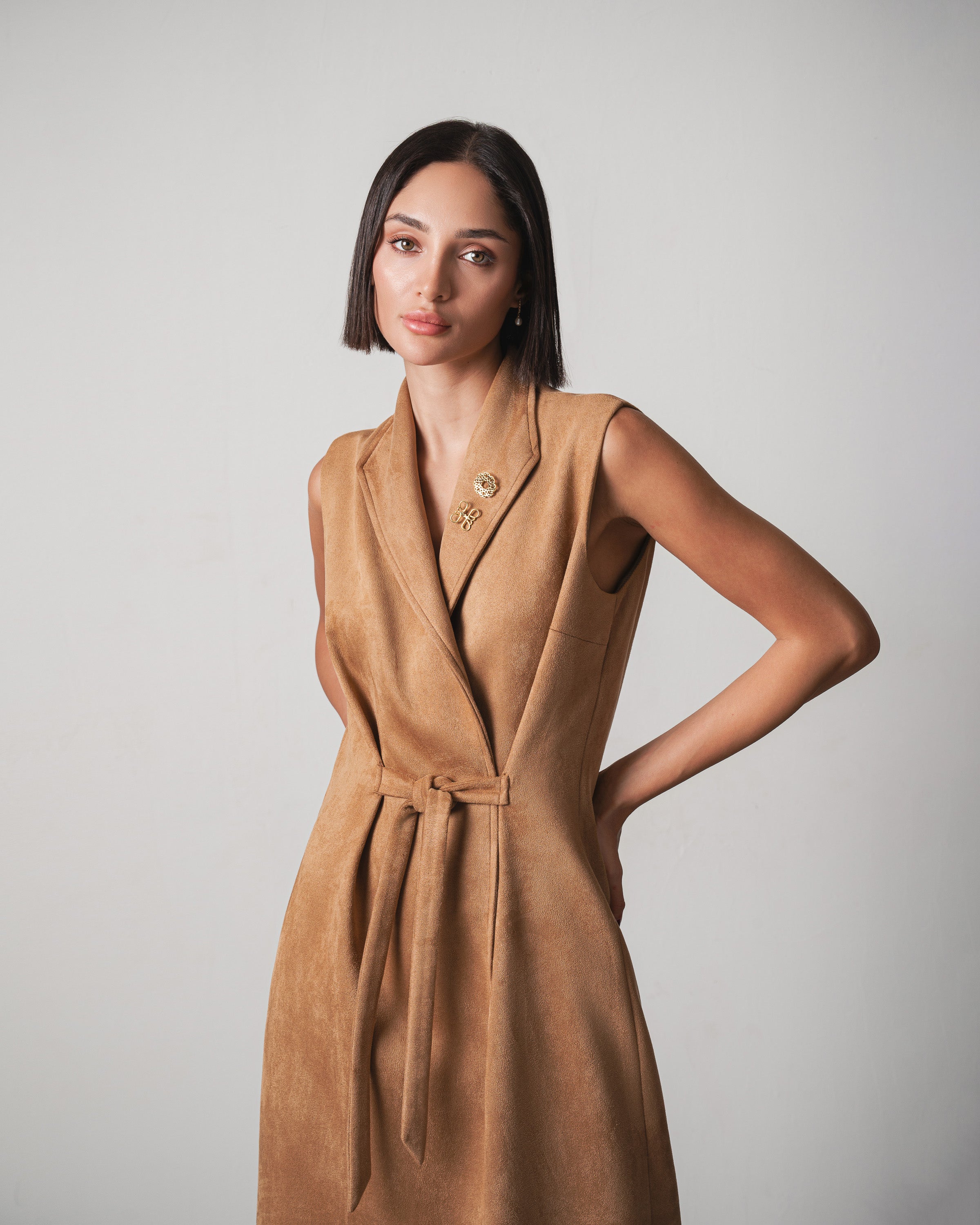 Luna Suede Dress in Light Brown - Image 4