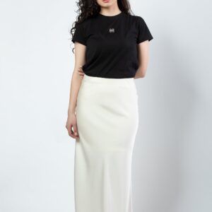 Aseel satin maxi skirt in light cream
