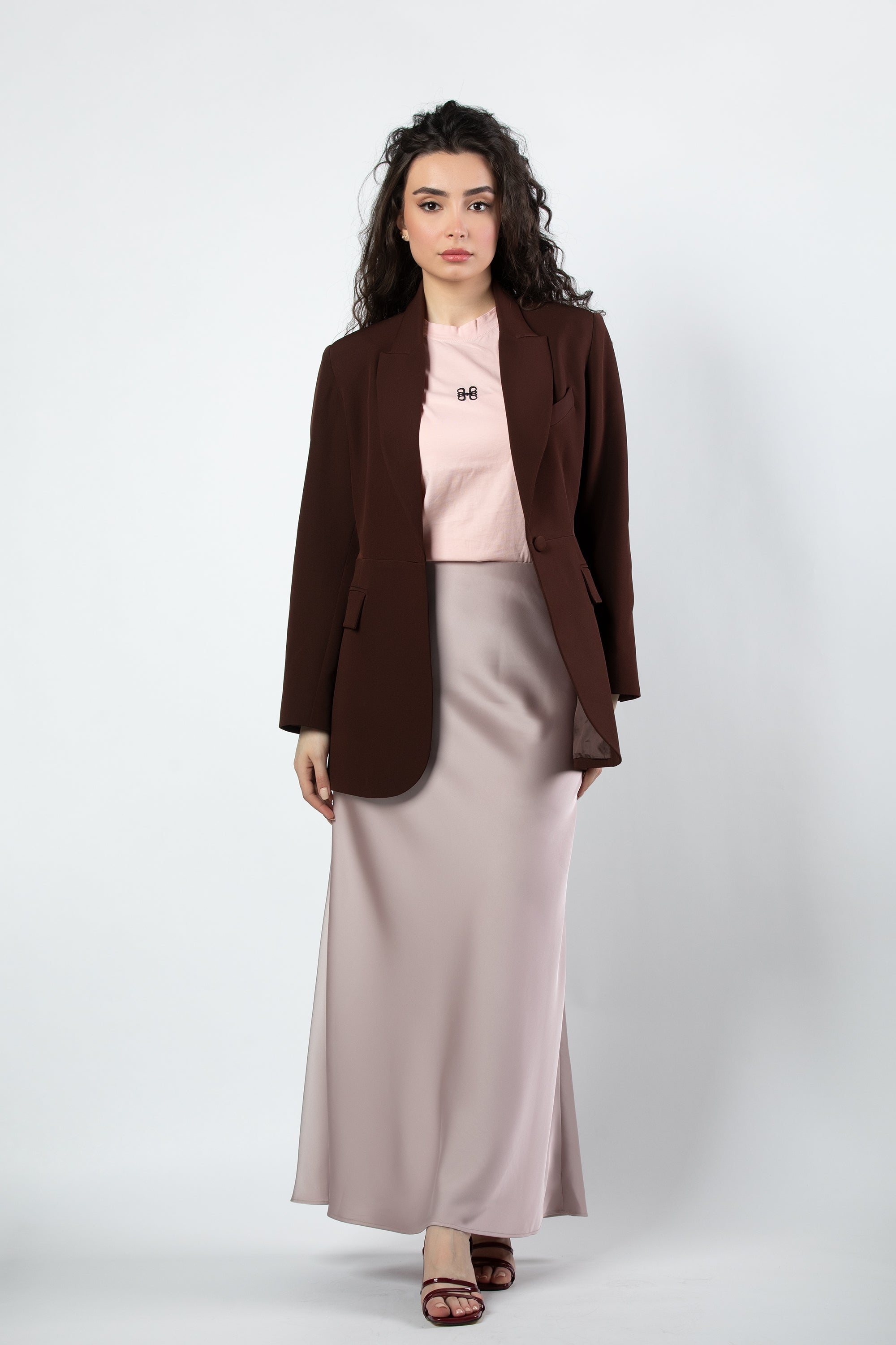 Aseel satin maxi skirt in dusty pink - Image 5