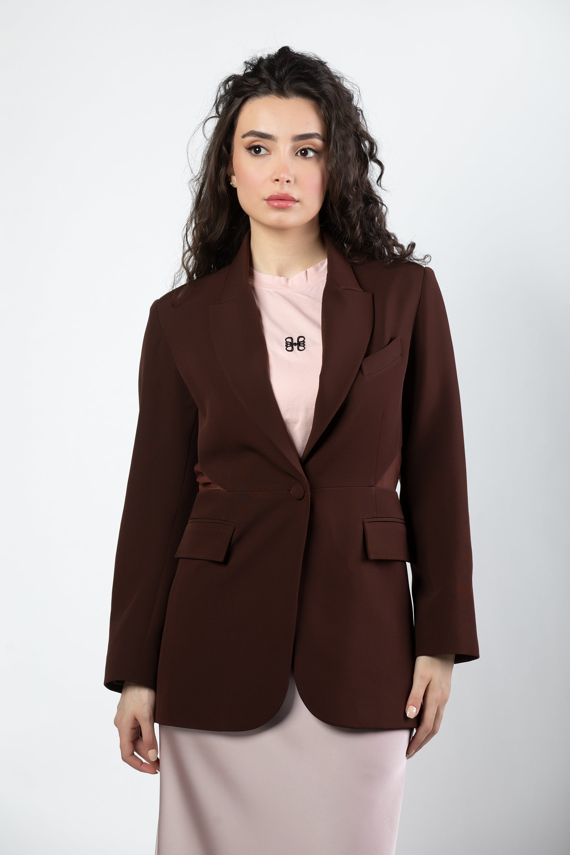 Aleen fitted blazer in mocha mousse - Image 2