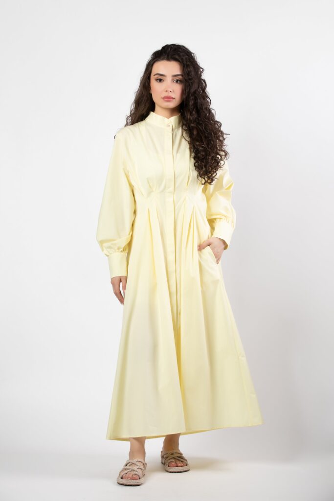 Noor midi dress in butter yellow